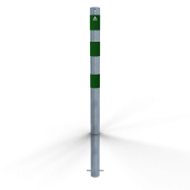Barrier posts | as e-charging post protection |  76 mm | hot-dip galvanized with 3 green reflective strips foil type RA1/A | for casting in concrete